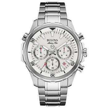 Montre habillée chronographe analogique Bulova Marine Star 43 mm pour hommes - argent/blanc